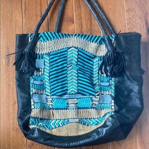 Antik Batik Black and Blue Tote Bag with Classic Design